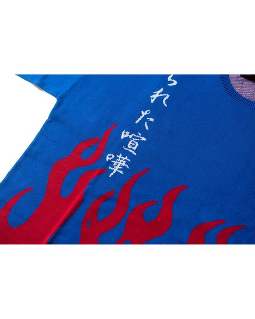 TOKKOU Blue Pullover Knit Sweater Fire