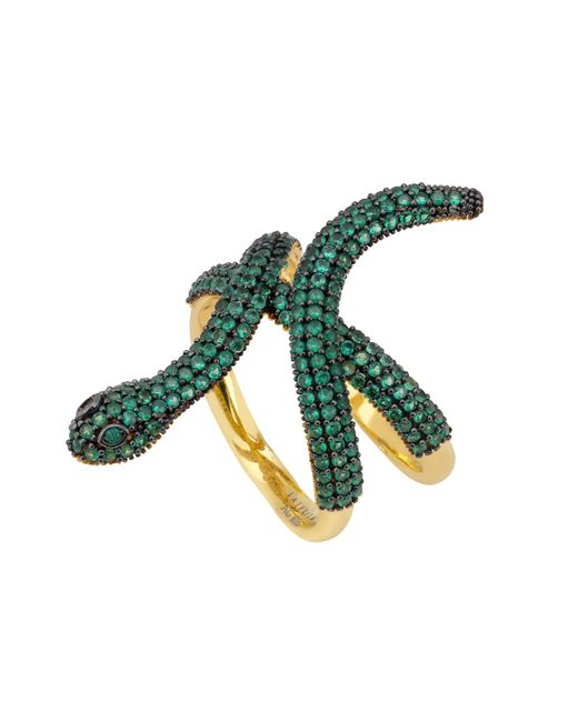 Latelita London Green Serpentina Snake Cocktail Ring Gold Emerald Cz