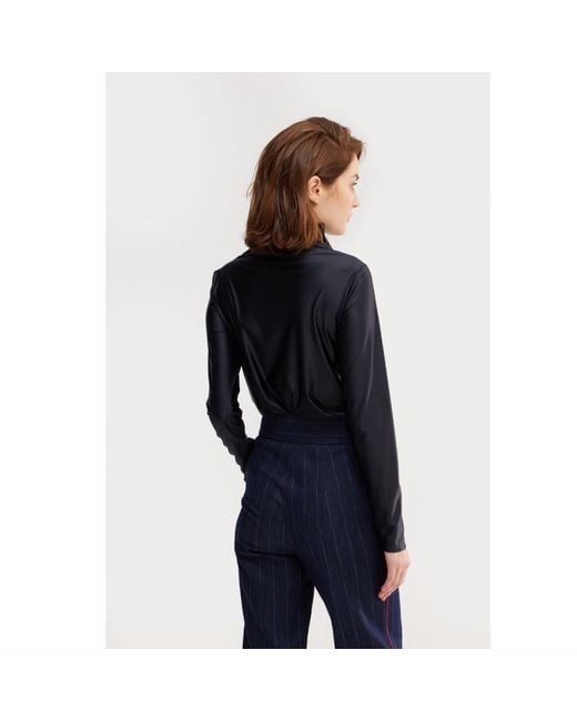 Julia Allert Blue Leather-Look Long Sleeve Top