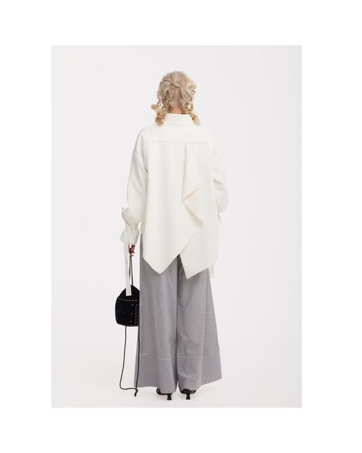 Julia Allert White High Neck Draped Cotton Blouse