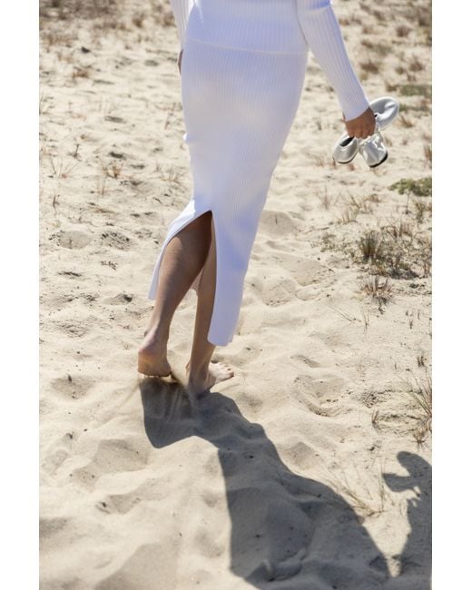 SALANIDA White Madonna Ribbed-Knit Midi Skirt *Reversible