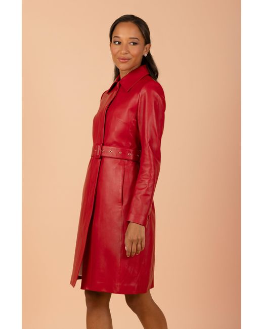 Santinni Red Bellucci Belted Leather Coat In Rosso