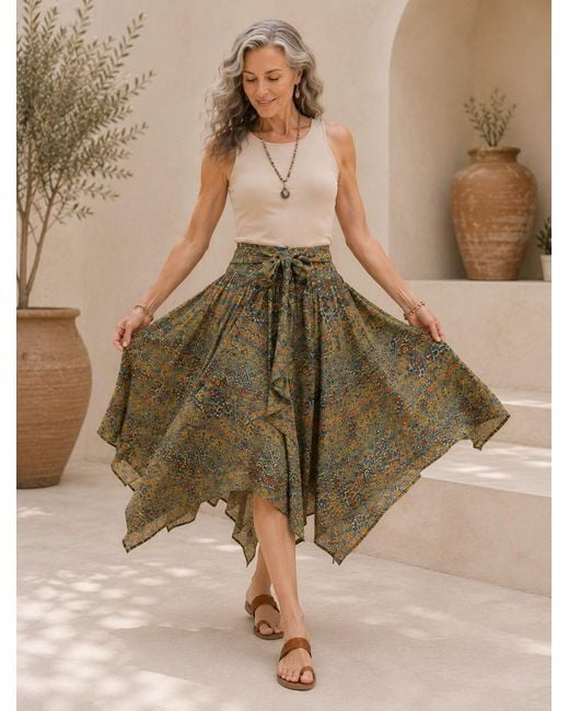 Lumina Eligma Green Bohemian Midi Skirt