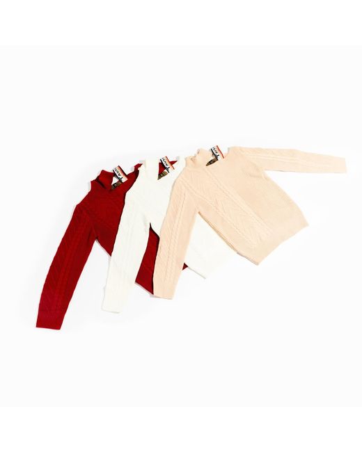 Chuks Collins Red Neutrals Victorian Cut Out Shoulder Ivory Sweater