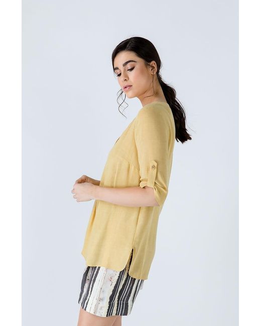 Conquista Yellow Linen Look Blouse