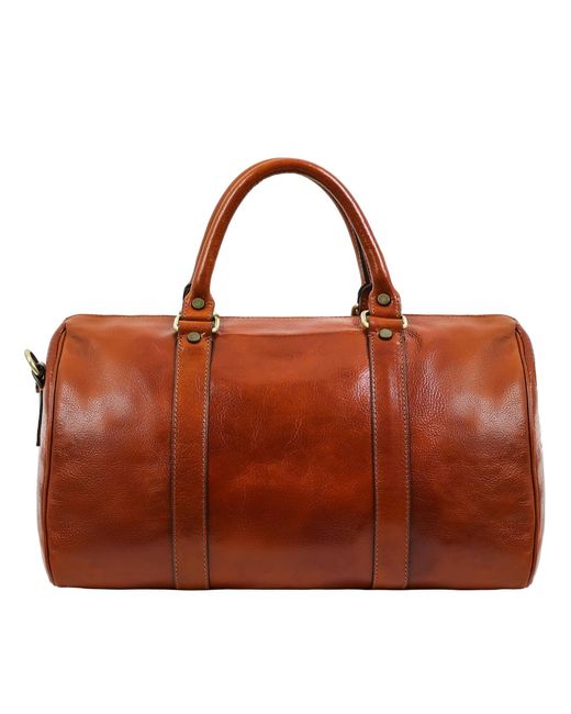 Time Resistance Brown Small Leather Overnight Bag, Duffel Bag