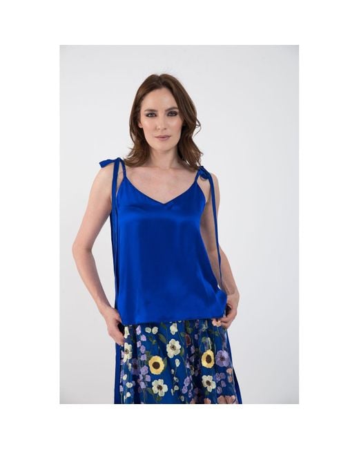 IZABELA MANDOIU Blue Silk Top With Adjustable Straps