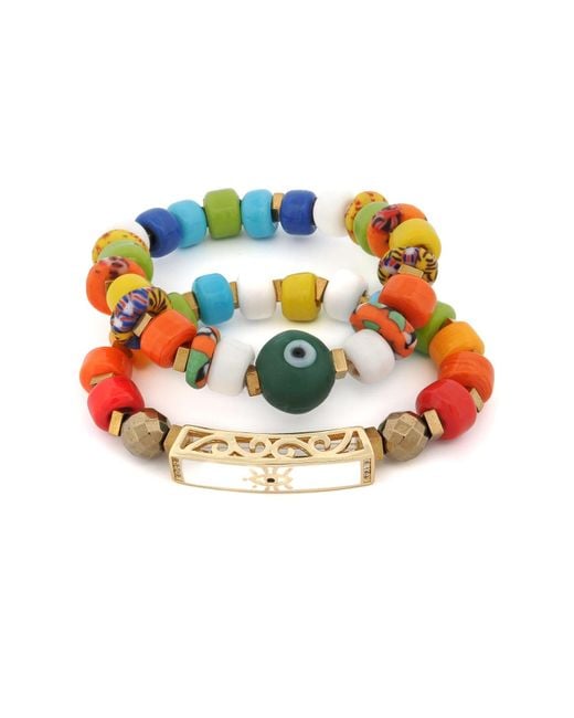 Ebru Jewelry Blue Colorful Protection Evil Eye Charm Ceramic Bracelet Duo