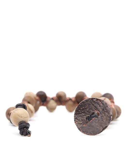 Shar Oke Pink Neutrals Wood Opalite & Leather Beaded Bracelet for men