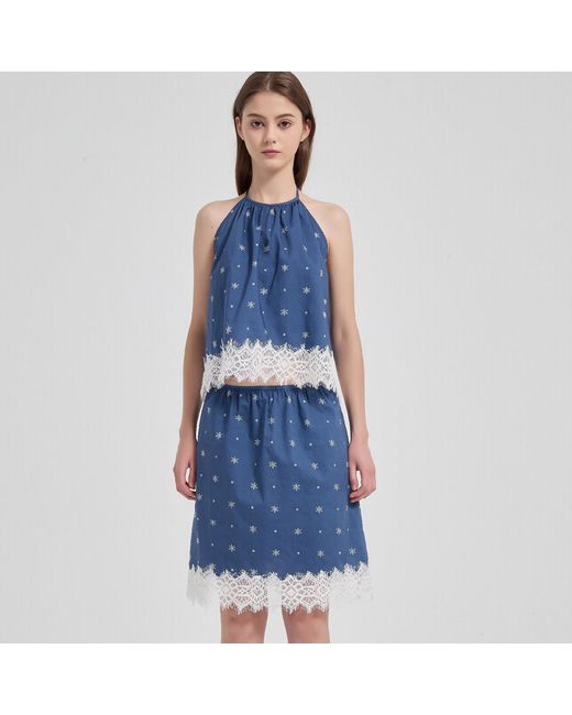 NUAJE NUAJE Blue Soleil Lace Trim Cotton Skirt