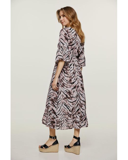 Conquista Multicolor Print Ruffle Detail Midi Dress