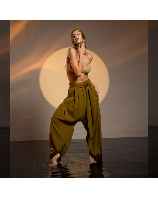 Zhenabia Green Boho Harem Pants