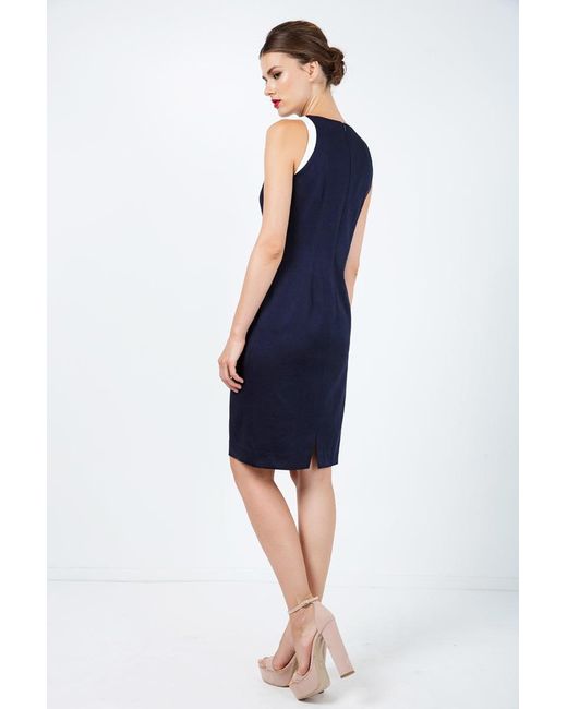 Conquista Blue Sleeveless Dress With Contrast Detail