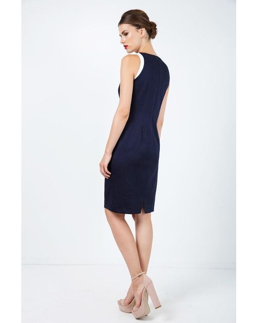 Conquista Blue Sleeveless Dress With Contrast Detail