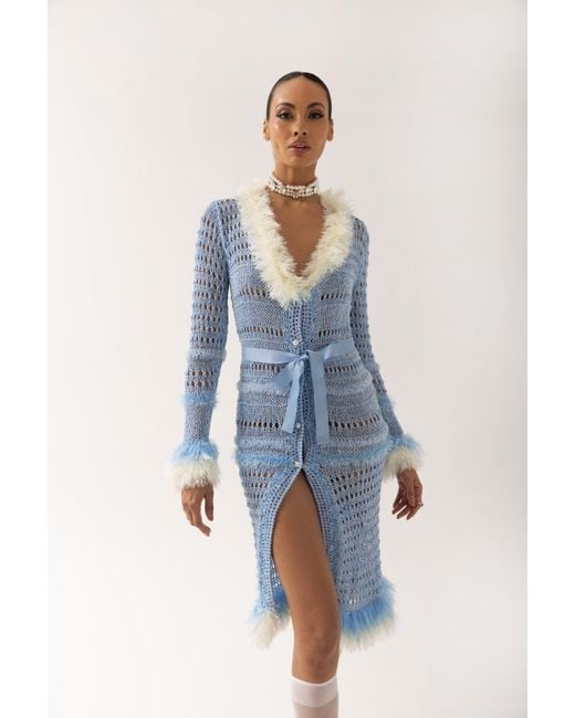 Andreeva Blue Baby Rose Handmade Knit Dress-Cardigan