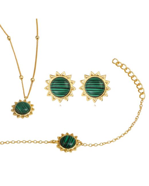 Lila Rasa Green Malachite May Birthstone Harmonize Energy & Radiate Well-Being. Jewellery Set Necklace, Earrings & Bracelet