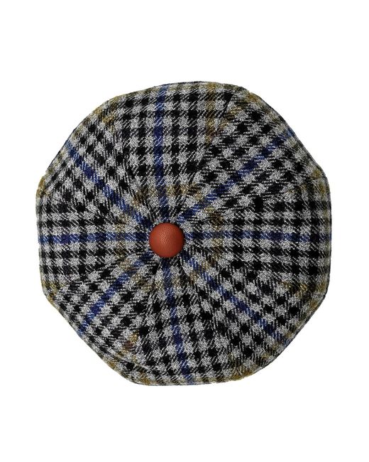DORIA 1905 Gray Check Fabric Beanie With Leather Trim