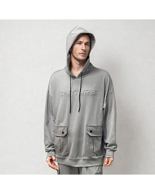 Kapture Gray Travel Logo-Print Pocket Hoodie for men