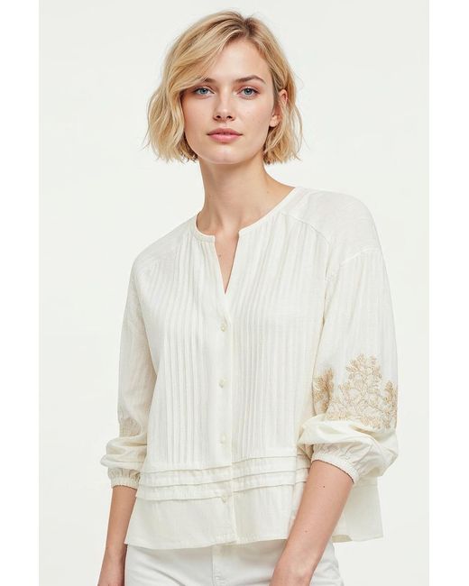 Exquise White Neutrals Berthe V Neck Shirt With Long Sleeves