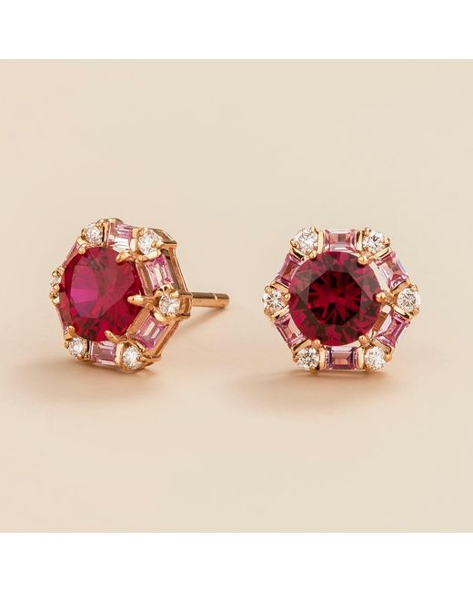 Juvetti Red Melba Rose Earrings Ruby, Sapphire & Diamond
