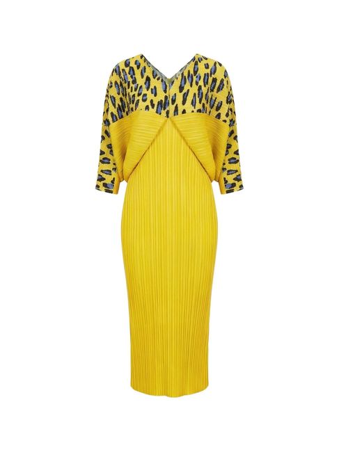 Cy Boutique Yellow Leopard Print Pleated Dress