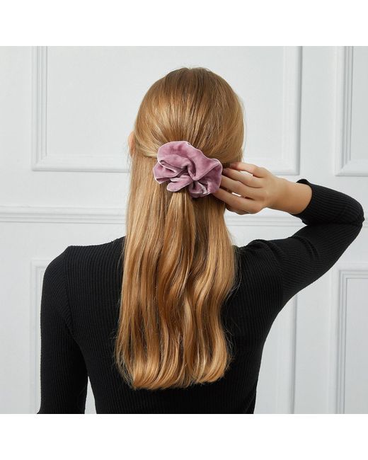 Soft Strokes Silk Purple Silk Velvet Handmade French Scrunchie Set Of Four