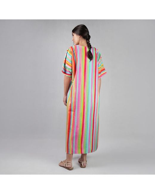 DHARA SHETH DUBAI Blue The Palette Multicolour Colour Long Kaftan Dress With Side Slit