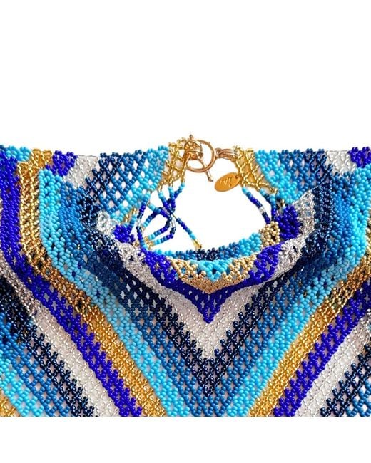 Iliana Arrazola Blue Scarf Fringe Necklace