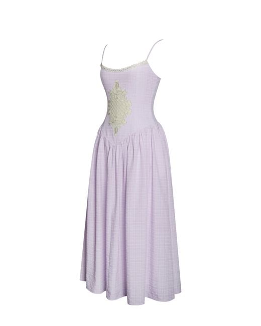 Miss Circle New York Purple Jaclyn Lace Trim Cutout Seersucker Midi Dress