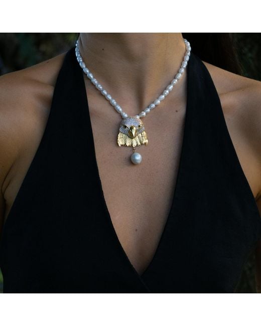 Ebru Jewelry Metallic Majestic Eagle Pearl Statement Necklace