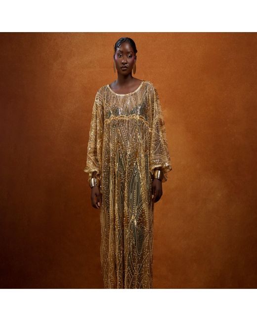 NALÈ Natural Beaded Embellished Kaftan Dress