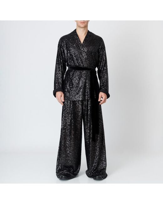 LIA ARAM Black Wrap-Around Sequin Cropped Trousers