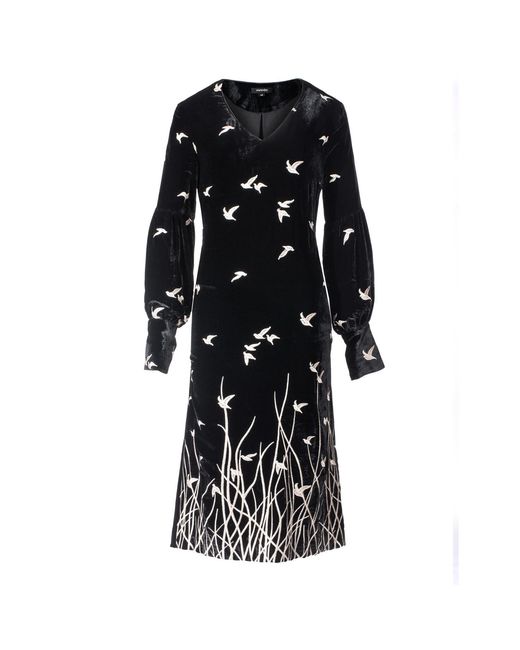 Smart and Joy Black Golden Embroidery Velvet V-Neck Dress