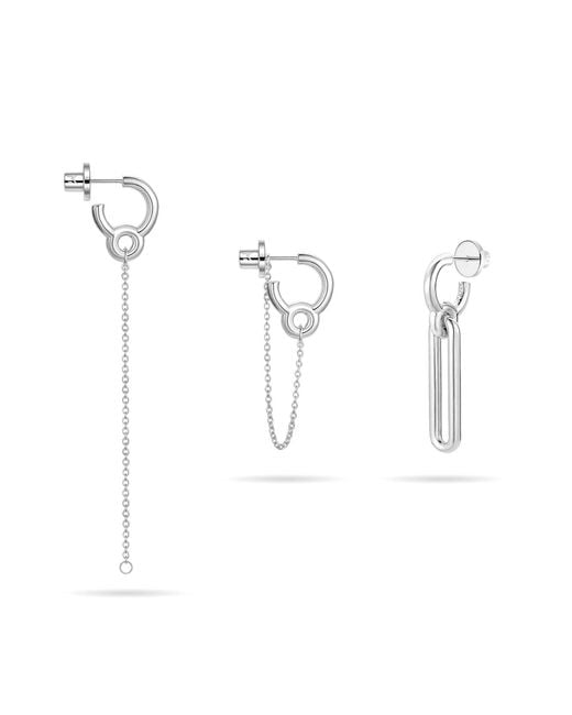 Meulien White Mismatched Geometric Link Earrings