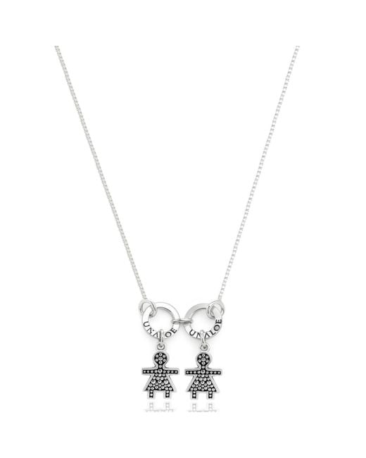 Unaloe White Sterling Necklace With Two Baby Girl Charms, Perfect Gift For Moms And Families