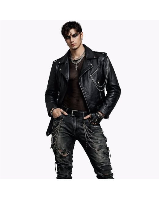 Zasta Studio Blue Rusty Chains Leather Biker Jacket for men