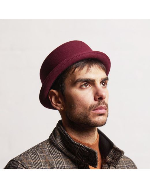 Dasmarca Hats Red Jack Vino Burgundy Felt Skimpy Brim Short Brim Rude Boy Mod Style Porkpie Hat for men