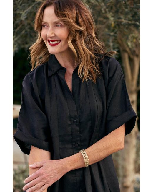 Adrift Clothing Black Bridget Linen Pleated Dress