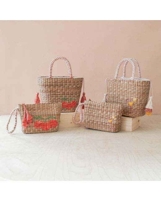 LIKHÂ Red Neutrals Handwoven Seagrass Tomato Wristlet Pouch With Tassels