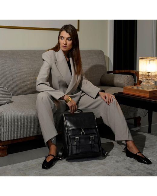 Time Resistance Black Large Leather Backpack