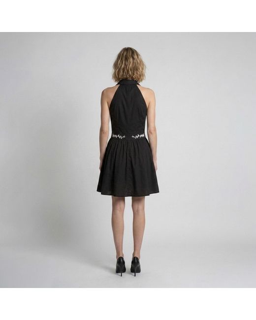 Modenaire Black Embroidered Halter Mini Dress