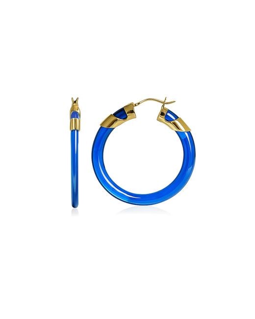 Gold & Honey Blue Sapphire Classic Flat Lucite Birthstone Hoop Earrings