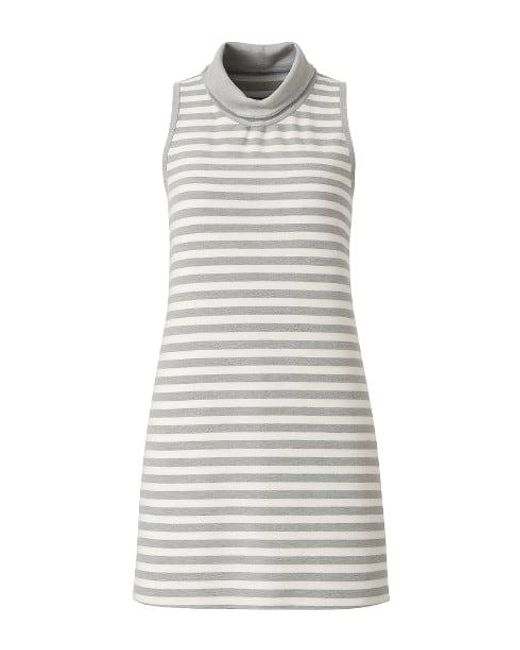 Conquista Gray Polo Neck Striped Dress
