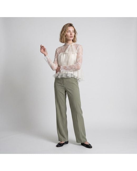 Modenaire White Lace Overlay Crop Top With Sheer Long Sleeves And Bow Tie Detail