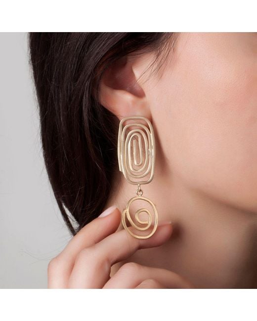LINYA JEWELLERY Metallic Big Geometric Round Spiral Dangle Earring