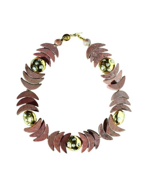 Edgar Navarro Jewelry Metallic Edgar Navarro Moon Phases Necklace With Jasper And-Plated Pearl Encrusted Beads