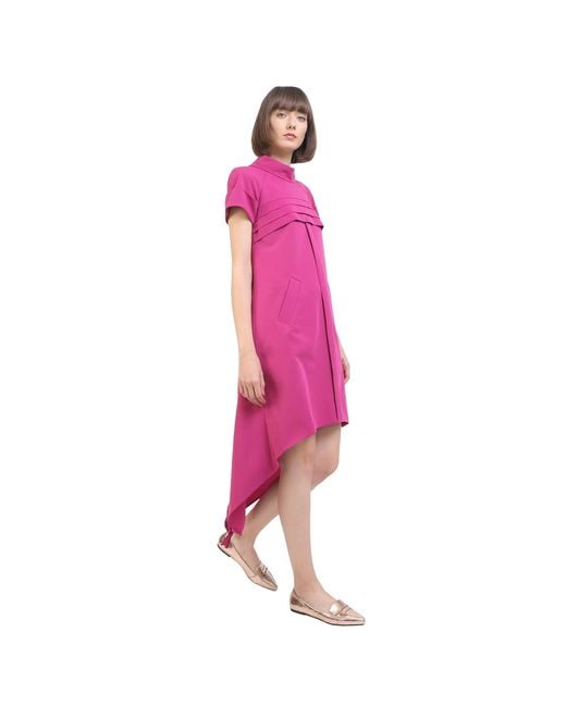 Larisa Dragna Purple Orchid Asymmetric Dress With Pleats