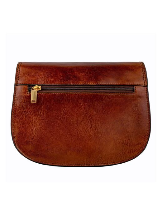 Time Resistance Brown Cognac Leather Saddle Bag For