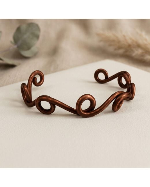 Anatoliacraft Brown Copper Twisted Cuff Bracelet – Handmade Sculptural Open Bangle