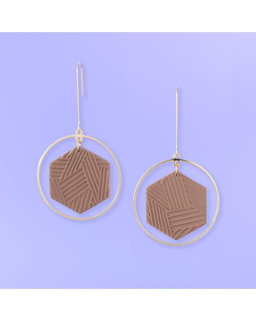 By Chavelli Brown Hexagon Halo Dangly Earrings